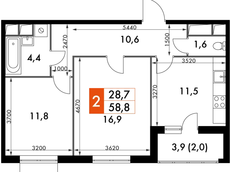 Квартира 2 комнаты 59 м² Развилка, Россия