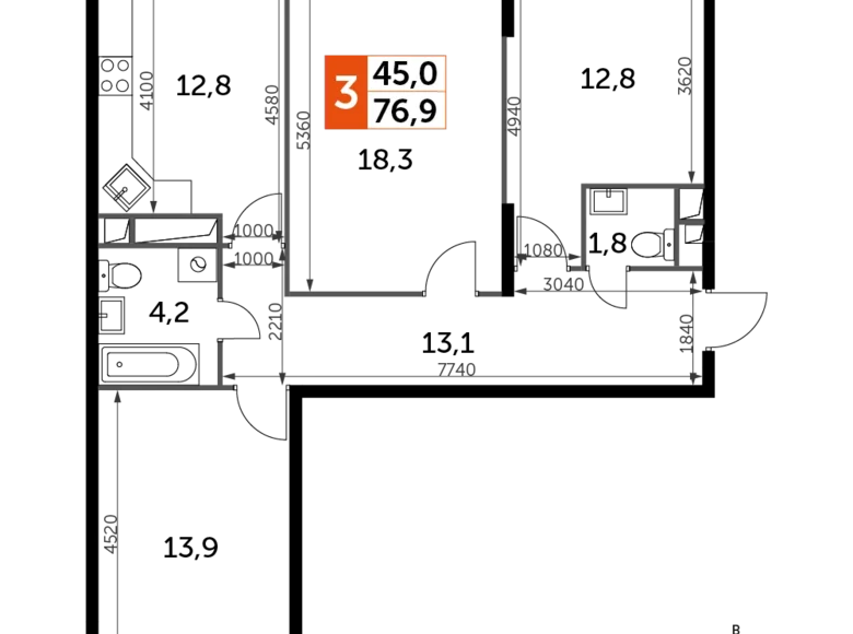 Wohnung 3 zimmer 77 m² Veshki, Russland