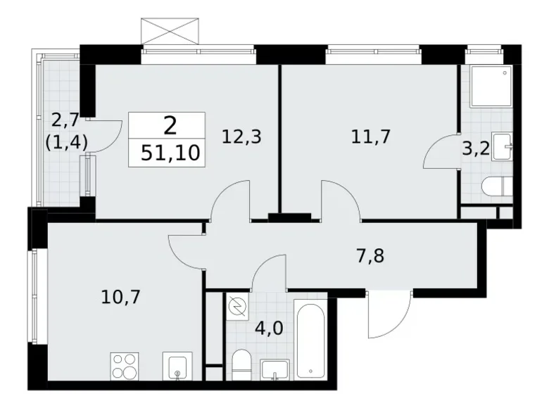 Mieszkanie 2 pokoi 51 m² poselenie Sosenskoe, Rosja