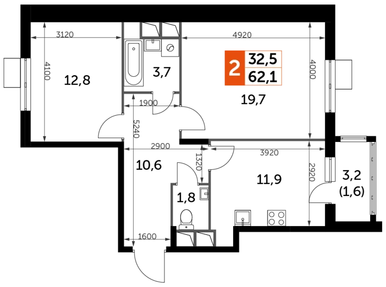 Mieszkanie 2 pokoi 62 m² Razvilka, Rosja