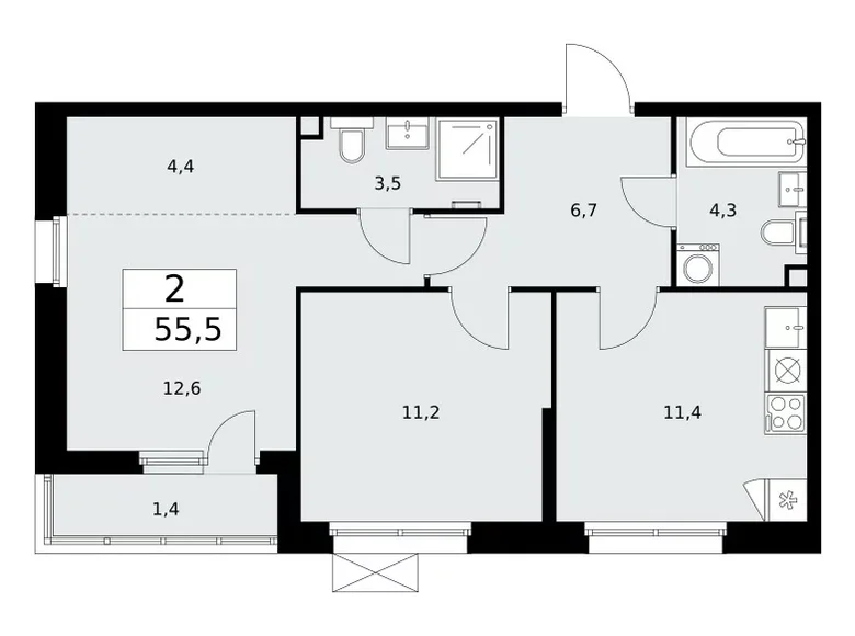 Квартира 2 комнаты 56 м² Москва, Россия