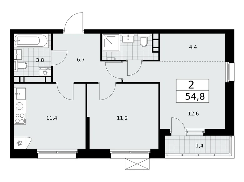 Apartamento 2 habitaciones 55 m² Moscú, Rusia