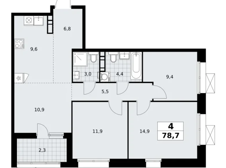 Mieszkanie 4 pokoi 79 m² poselenie Sosenskoe, Rosja