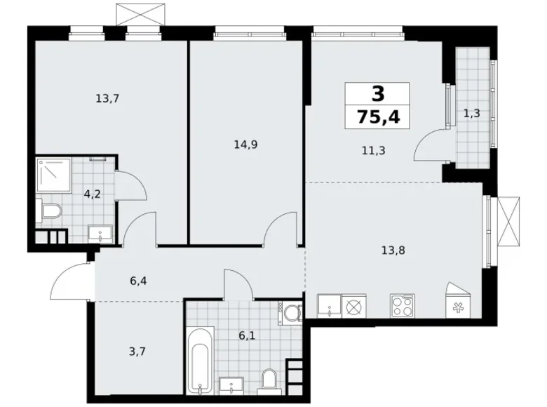 Mieszkanie 3 pokoi 75 m² South-Western Administrative Okrug, Rosja