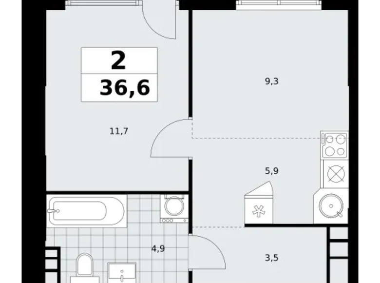 2 room apartment 37 m² South-Western Administrative Okrug, Russia