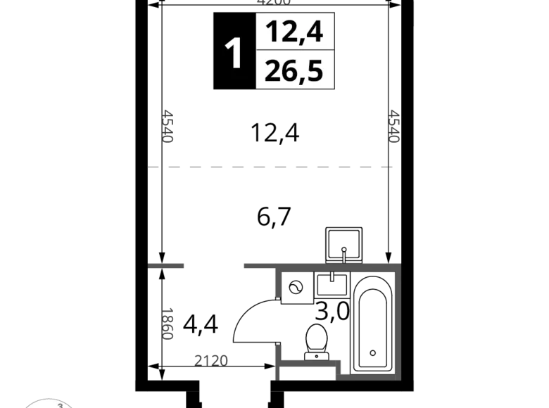 Студия 1 комната 27 м² Potapovo, Россия