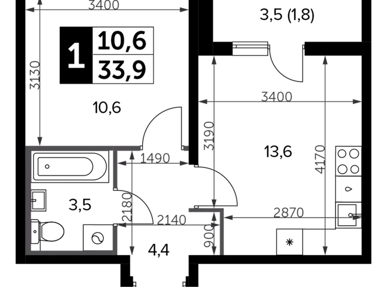 Wohnung 1 zimmer 34 m² Leninsky District, Russland