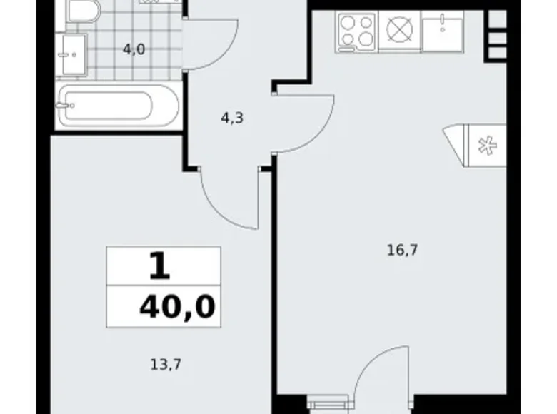 Квартира 1 комната 40 м² поселение Сосенское, Россия