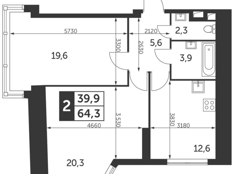 Квартира 2 комнаты 64 м² район Коньково, Россия