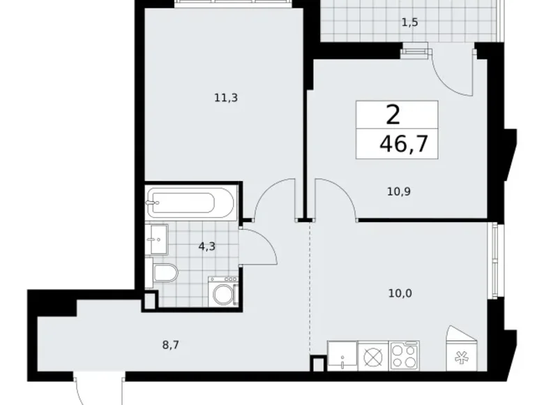 2 room apartment 47 m² Troitsk, Russia