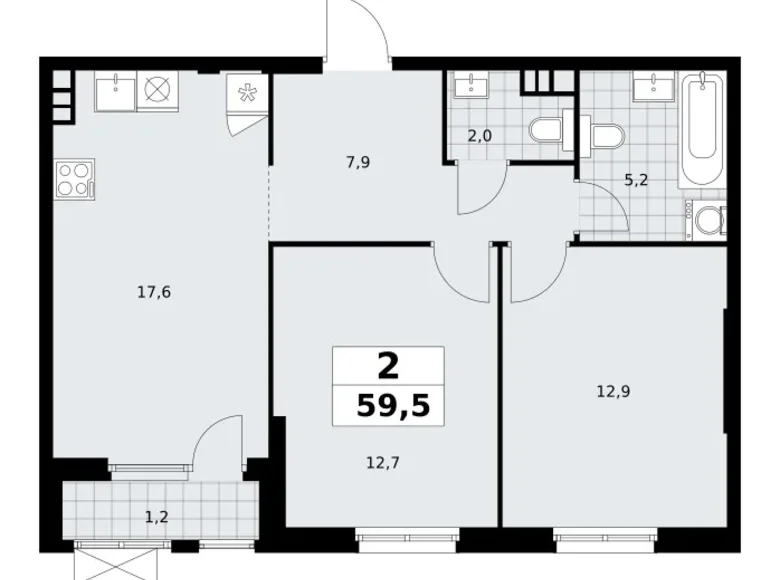 Квартира 2 комнаты 60 м² Юго-Западный административный округ, Россия