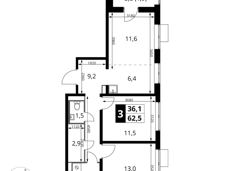 Квартира 3 комнаты 63 м² Potapovo, Россия