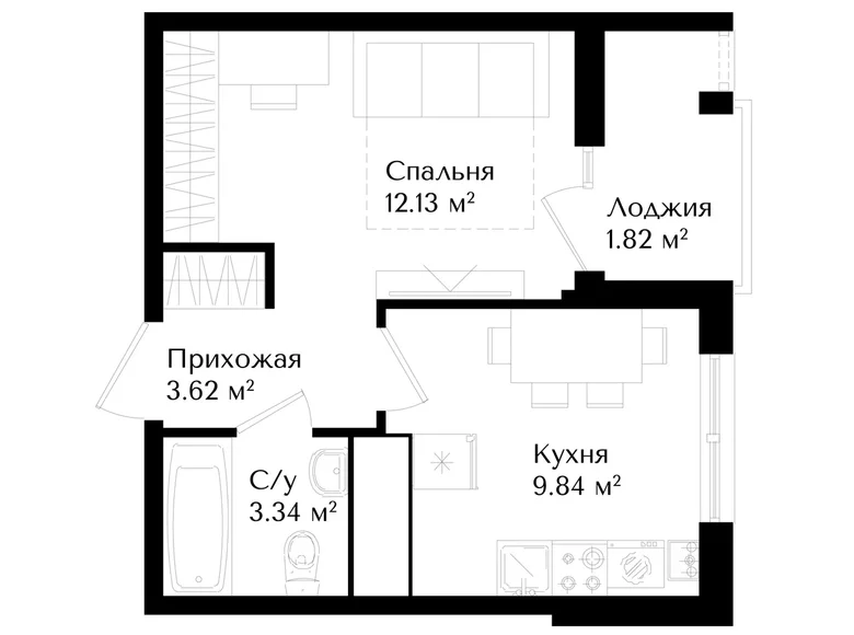 Квартира 1 комната 31 м² Ташкент, Узбекистан