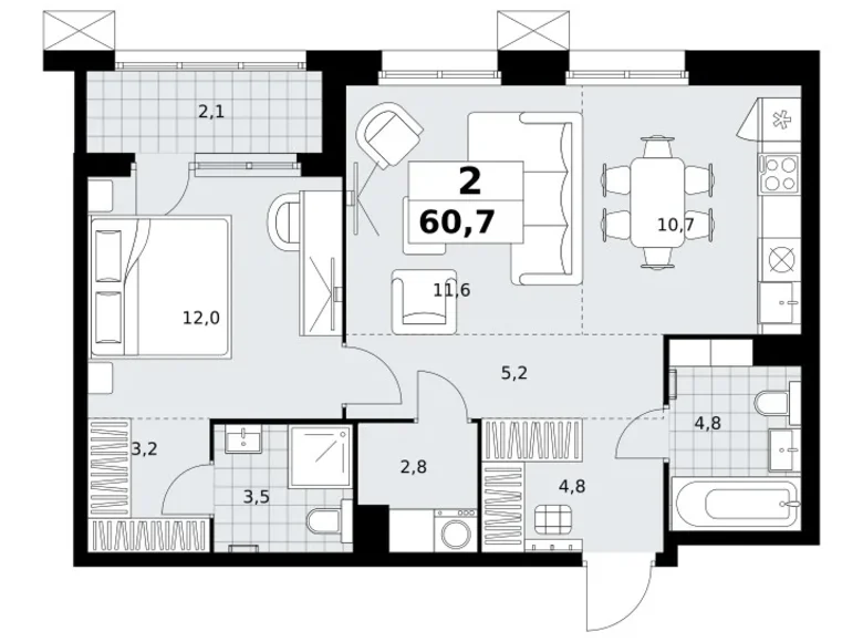 Apartamento 2 habitaciones 61 m² Kommunarka, Rusia