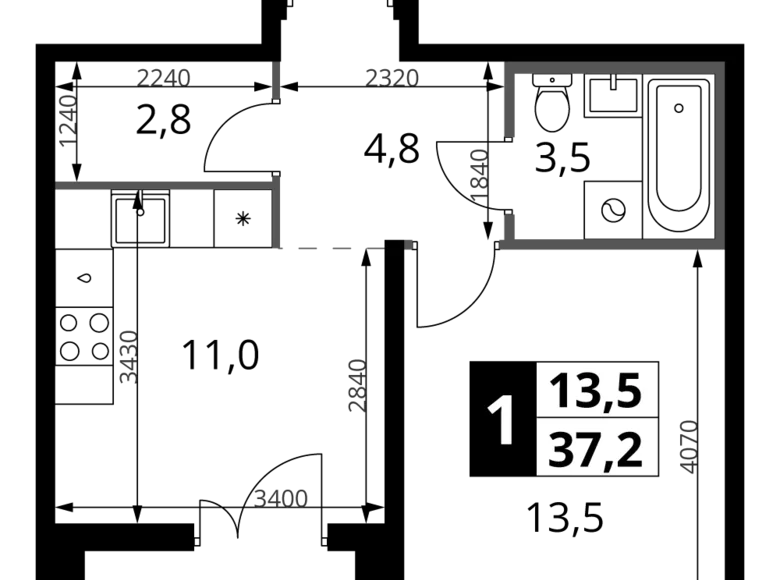 Квартира 1 комната 37 м² Ленинский район, Россия