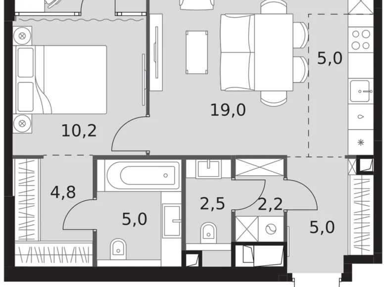 Квартира 2 комнаты 58 м² Северо-Западный административный округ, Россия