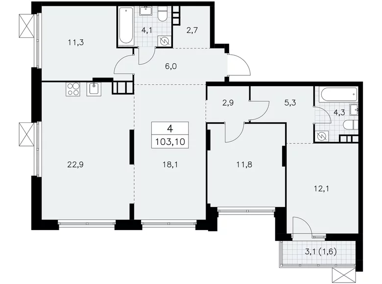 4 room apartment 103 m² Moscow, Russia