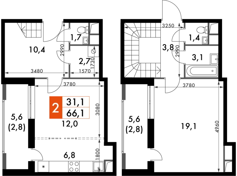 Wohnung 2 zimmer 66 m² Razvilka, Russland