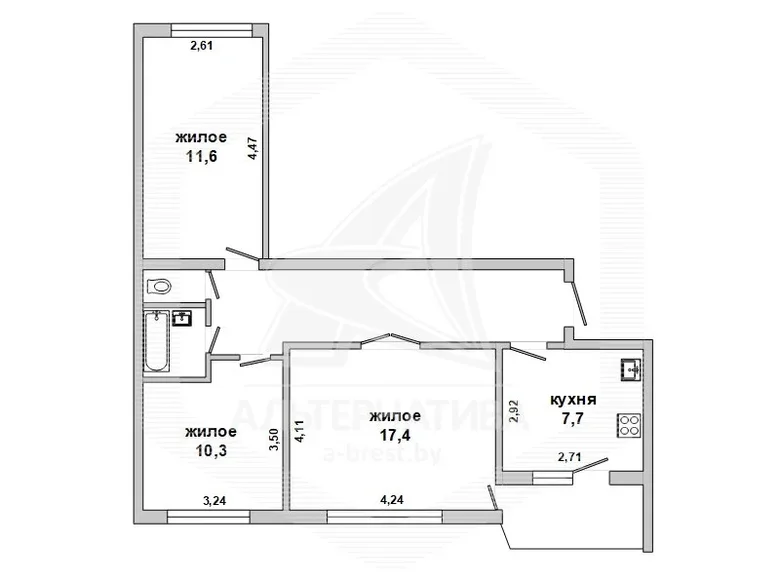 Квартира 3 комнаты 62 м² Мухавецкий сельский Совет, Беларусь