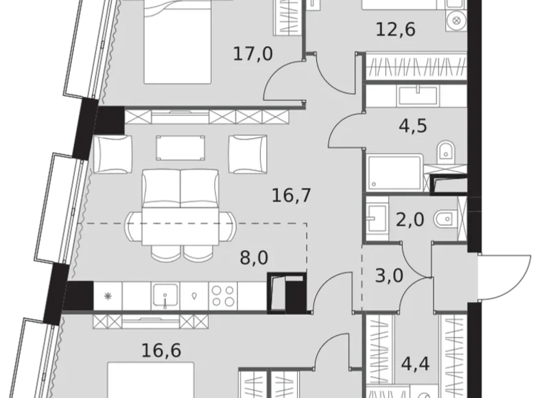 Квартира 4 комнаты 94 м² Северо-Западный административный округ, Россия