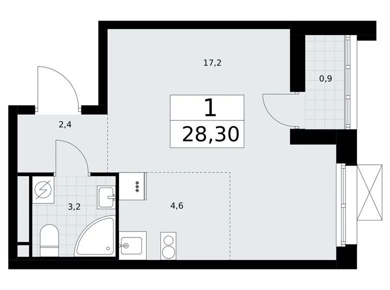 1 room apartment 28 m² Postnikovo, Russia
