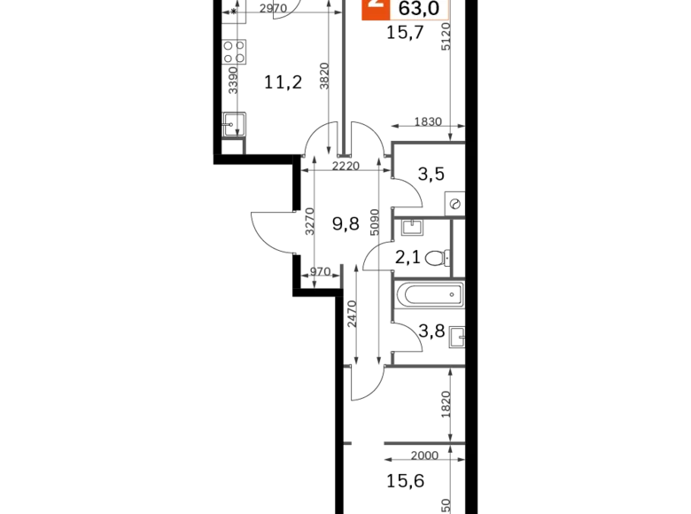 Appartement 2 chambres 63 m² Moscou, Fédération de Russie