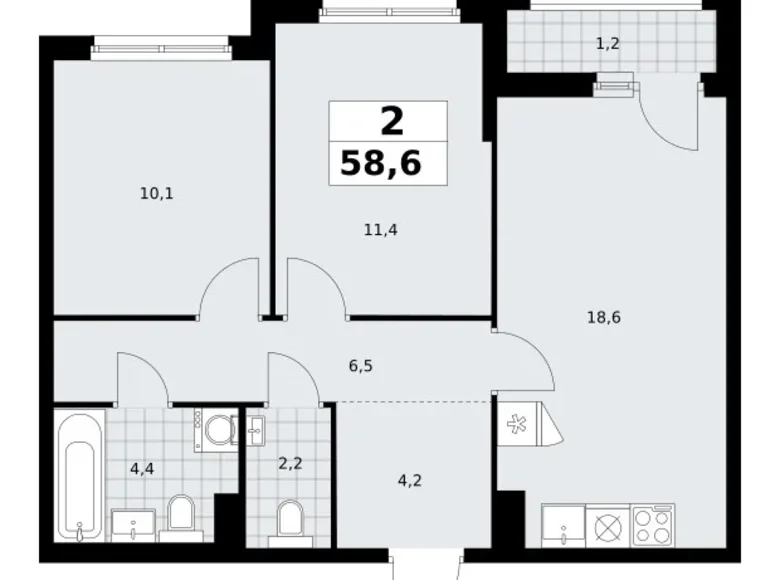 Квартира 2 комнаты 59 м² район Троицк, Россия