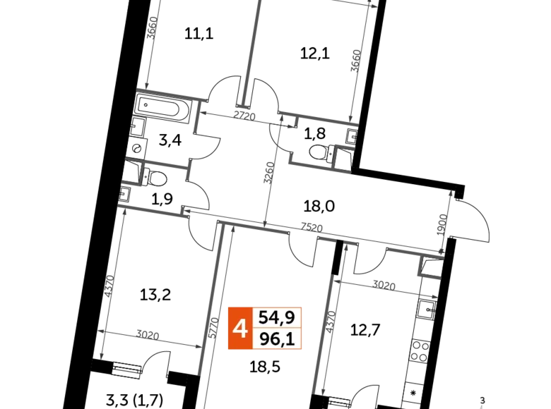 Квартира 4 комнаты 96 м² Развилка, Россия