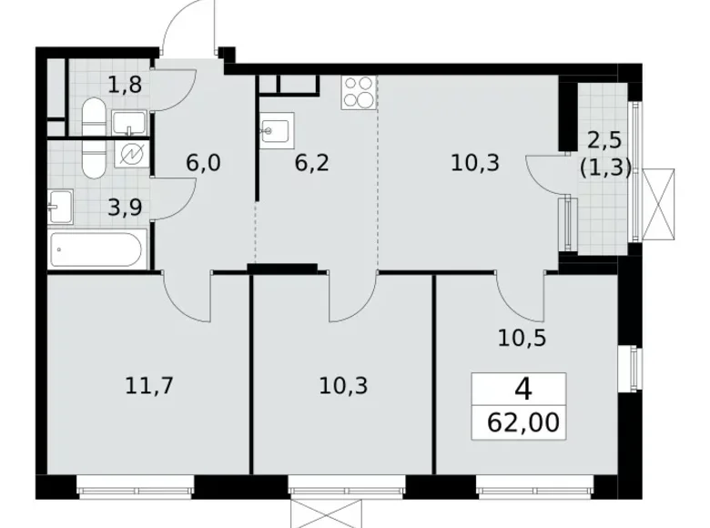 4 room apartment 62 m² poselenie Sosenskoe, Russia