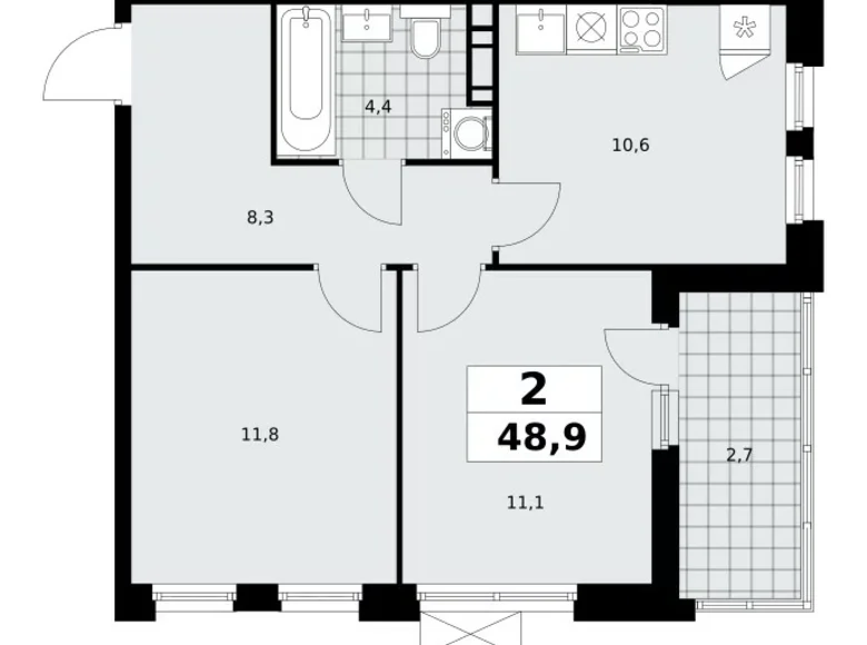 2 room apartment 49 m² Moscow, Russia