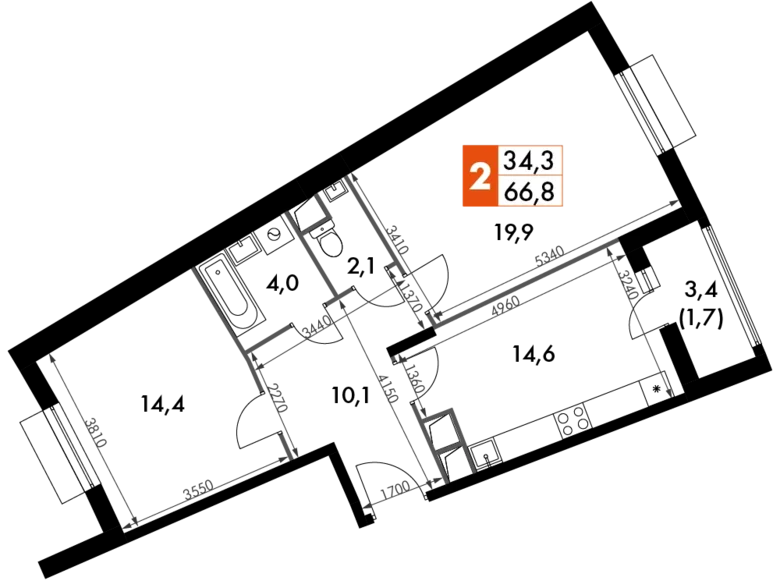 Квартира 2 комнаты 67 м² Развилка, Россия