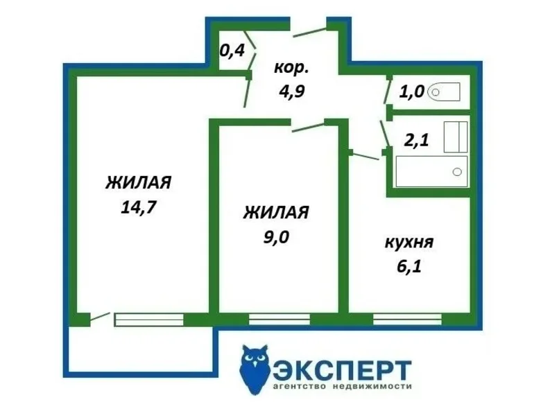 2 room apartment 38 m² Minsk, Belarus