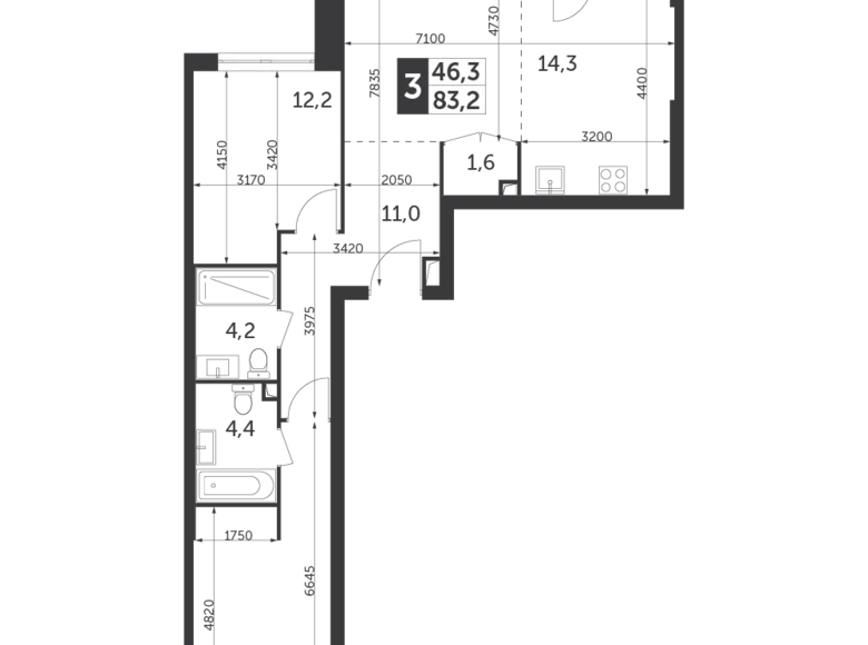 Wohnung 3 zimmer 83 m² Nordöstlicher Verwaltungsbezirk, Russland