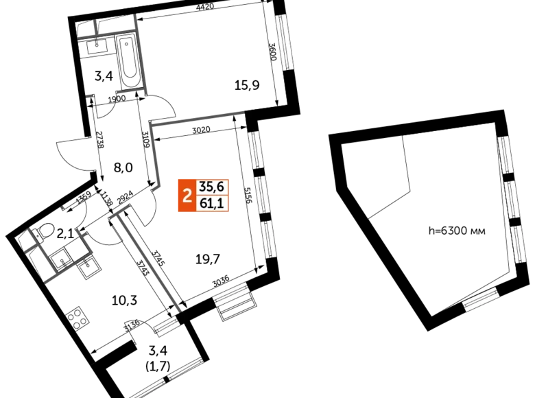 Квартира 3 комнаты 89 м² Развилка, Россия