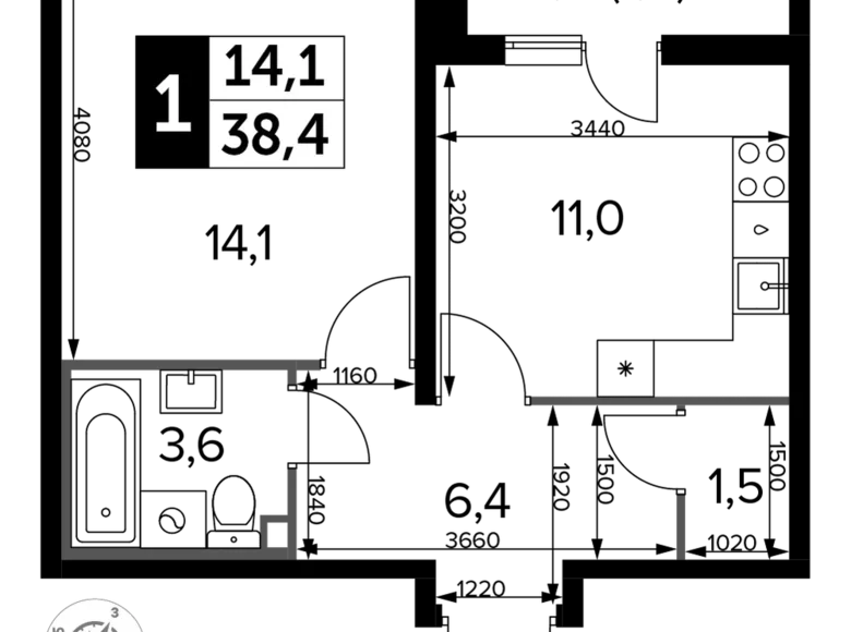 Квартира 1 комната 38 м² Юго-Западный административный округ, Россия