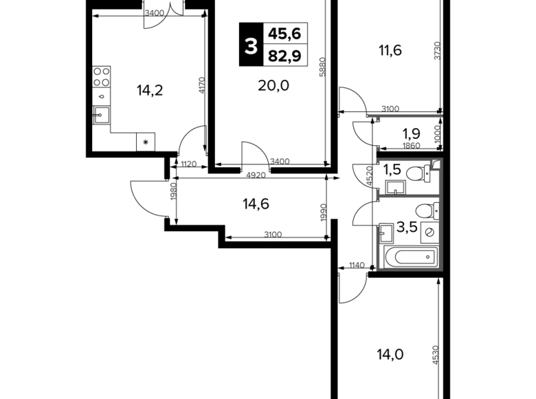 Wohnung 3 zimmer 83 m² Südwestlicher Verwaltungsbezirk, Russland