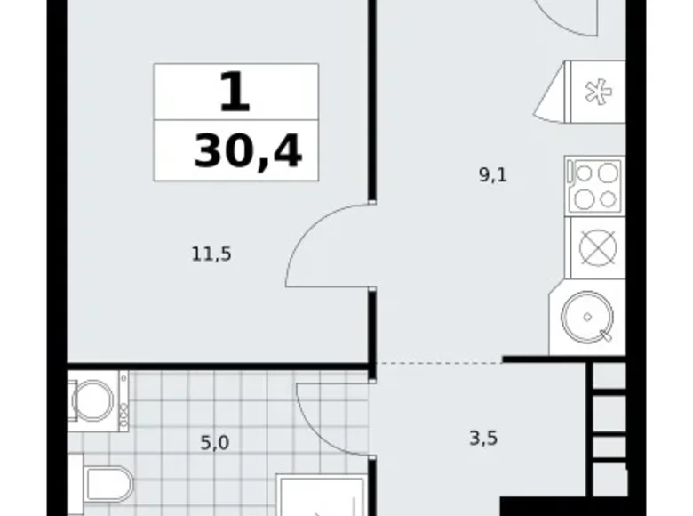 Квартира 1 комната 30 м² Юго-Западный административный округ, Россия