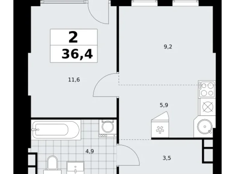 Mieszkanie 2 pokoi 36 m² South-Western Administrative Okrug, Rosja