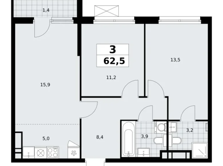 Квартира 3 комнаты 63 м² поселение Сосенское, Россия