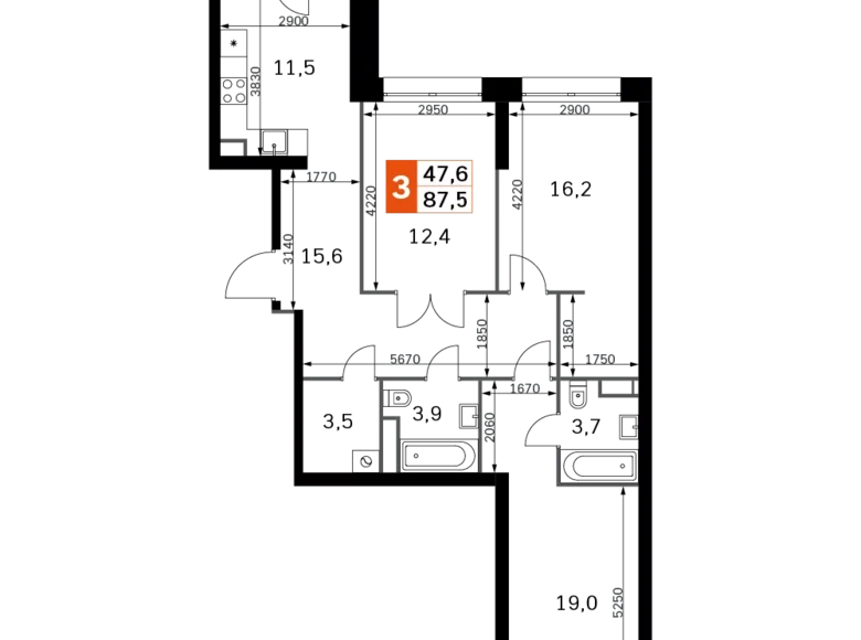 Квартира 3 комнаты 88 м² Москва, Россия