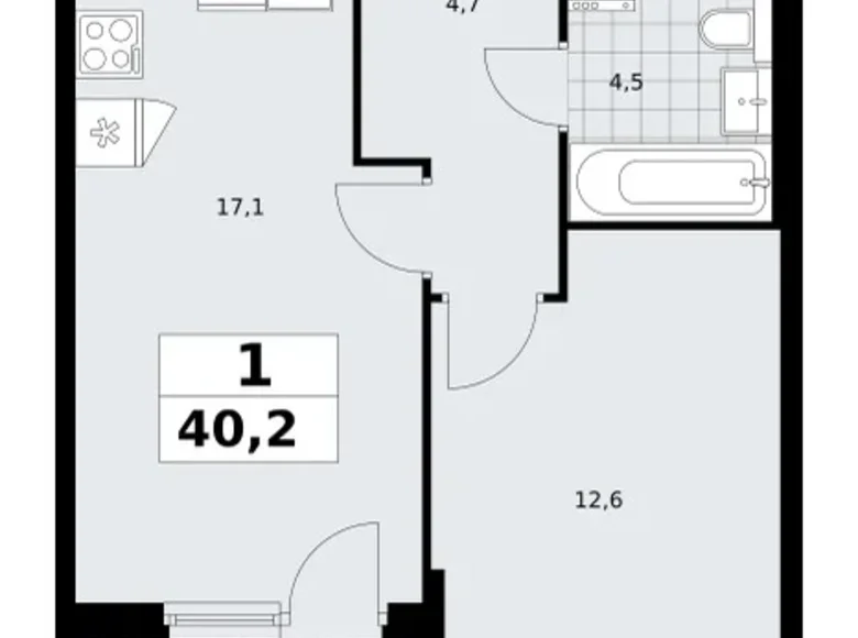 Wohnung 1 zimmer 40 m² Troizk, Russland