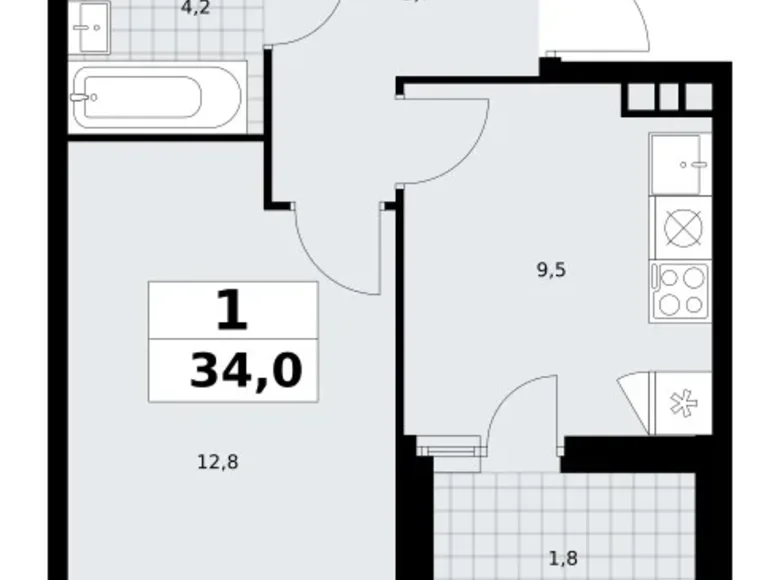 Apartamento 1 habitación 34 m² poselenie Sosenskoe, Rusia