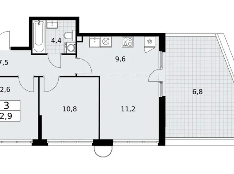 3 room apartment 63 m² Vnukovo, Russia
