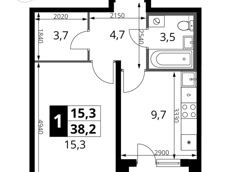 Appartement 1 chambre 38 m² Potapovo, Fédération de Russie