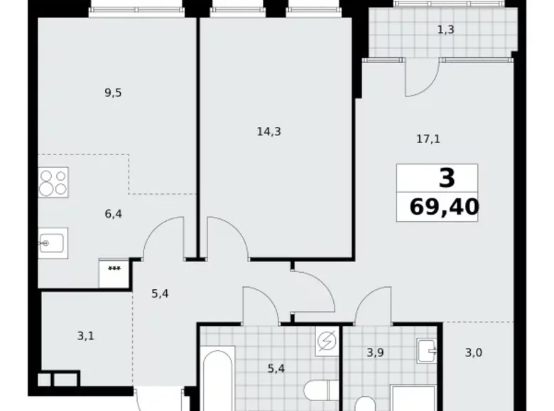Wohnung 3 Zimmer 69 m² Nördlicher Verwaltungsbezirk, Russland