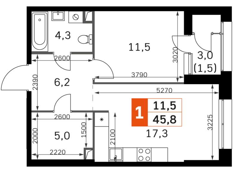 Mieszkanie 1 pokój 46 m² Moskwa, Rosja