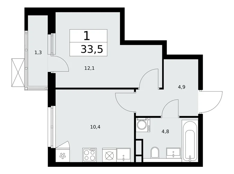 1 room apartment 34 m² poselenie Sosenskoe, Russia