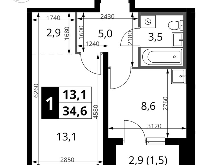 Appartement 1 chambre 35 m² Potapovo, Fédération de Russie