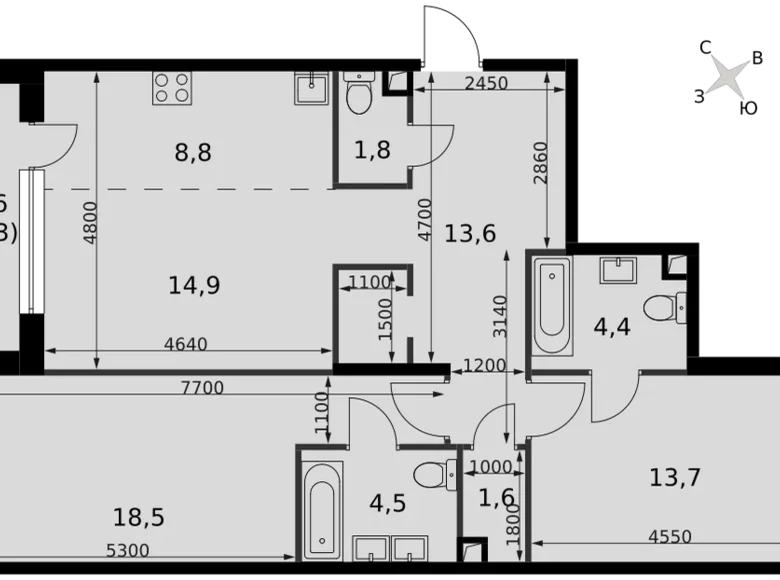 3 room apartment 84 m² North-Western Administrative Okrug, Russia