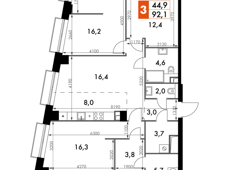 Apartamento 3 habitaciones 92 m² North-Western Administrative Okrug, Rusia